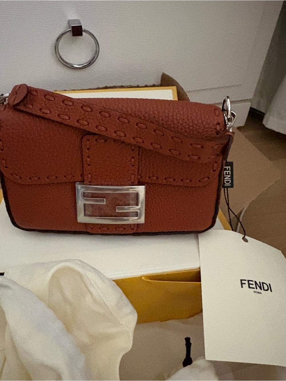 Fendi Tan/Brown Pebbled Leather Shoulder Bag with FF Buckle
